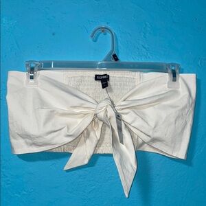 Express Strapless Bandeau Crop Top NWT White Linen Print Size L